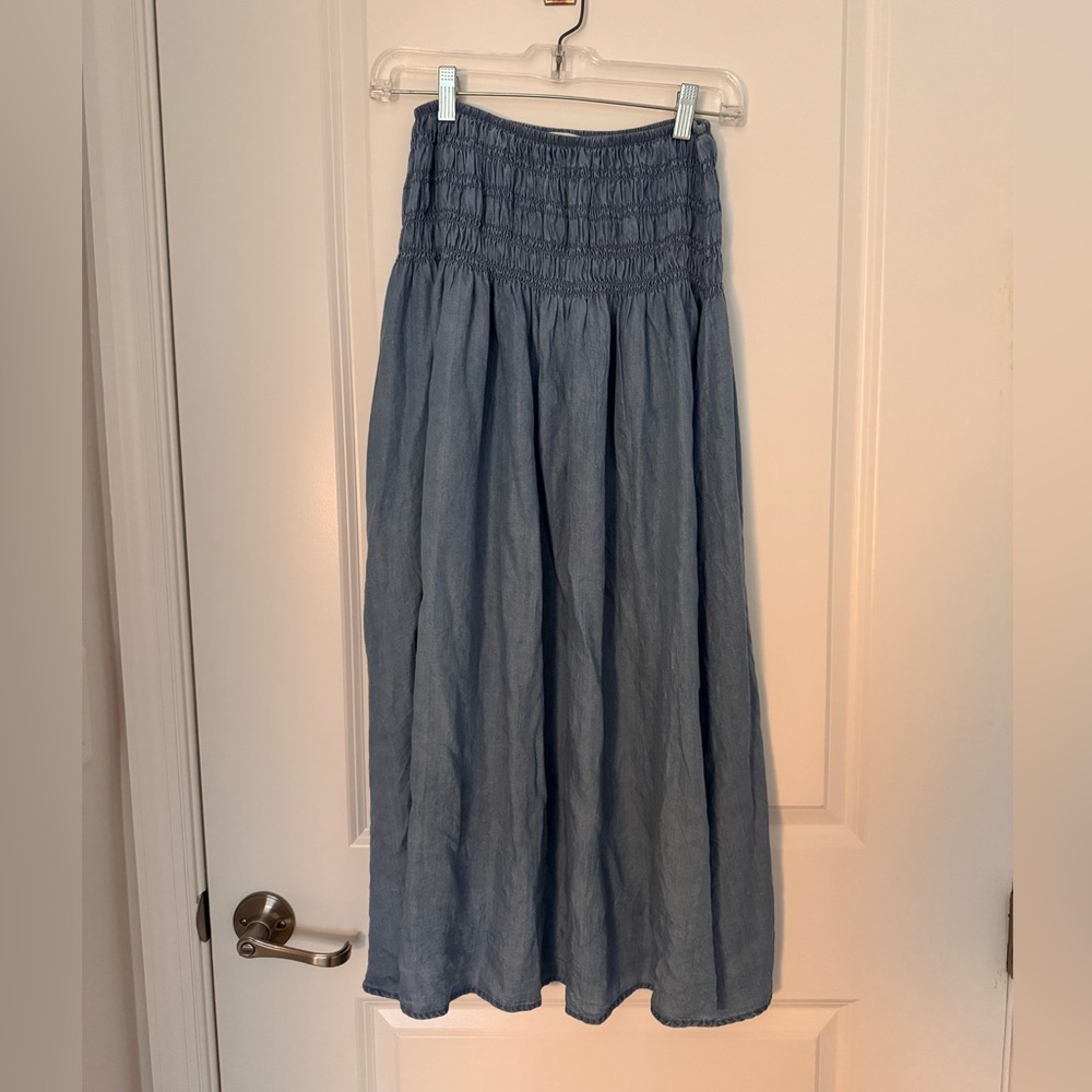 Blu Pepper Blue Smocked A-line Maxi Skirt